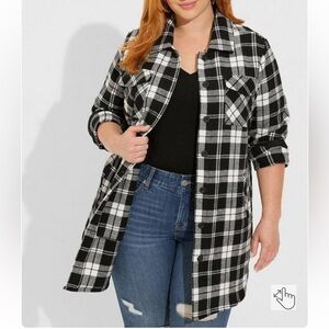Torrid Cotton Brushed Midi Shacket Womens 3X Plaid Jacket Coat Button Down NWT